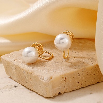 Simple and Elegant Vintage Brass Imitation Pearl Round Clip-on Earrings UF6874-1