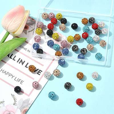 50Pcs 10 Colors Pave Disco Ball Beads RB-FS0001-07-1