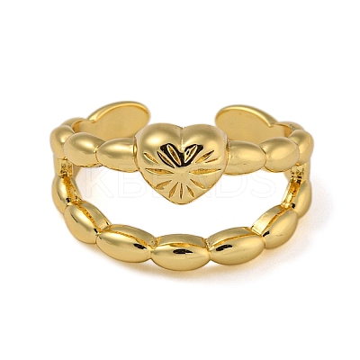 Heart Brass Double Layer Open Cuff Rings for Women RJEW-Z050-10G-1