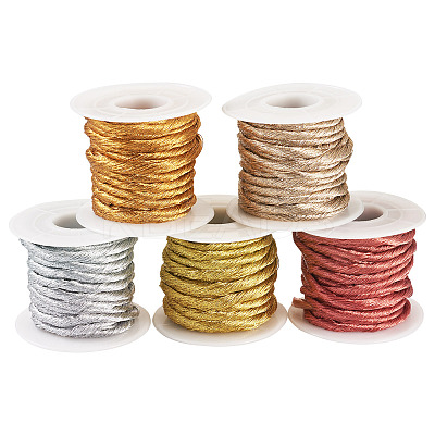 25 Yards 5 Colors Round Polyester Gold Metallic Cord OCOR-TA0002-58-1