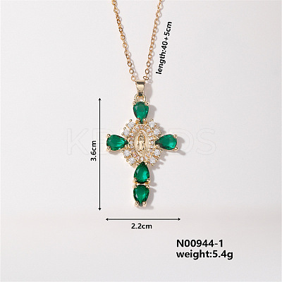Elegant Vintage Corss with Virgin Mary Brass Micro Pave Cubic Zirconia Pendant Necklaces XD2097-1-1