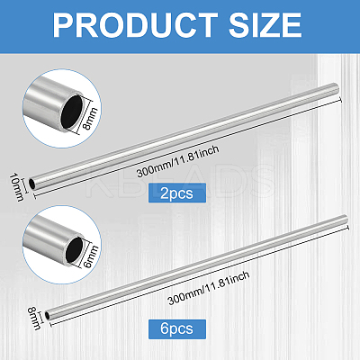 8Pcs 2 Style 304 Stainless Steel Hollow Bars FIND-BC0005-57-1