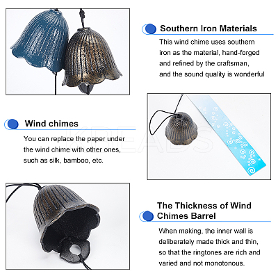 2Pcs 2 Style Japanese Cast Iron Bell Wind Chimes HJEW-BC0001-47C-1