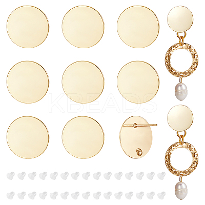 10Pcs Rack Plating Brass Flat Round Stud Earring Findings KK-BC0010-97-1