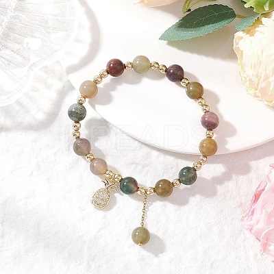 3Pcs Natural Aquamarine & Rose Quartz & Amethyst & Indian Agate & White Jade Imitation Morganite Round Beaded Bracelets BJEW-JB11933-1
