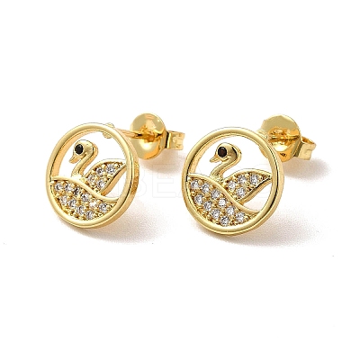 Cubic Zirconia Hollow Out Swan Stud Earrings EJEW-F301-05-1