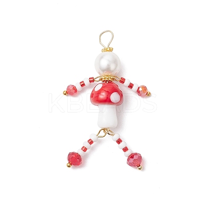 Glass Seed Beaded Mushroom Human Pendants PALLOY-MZ00824-1