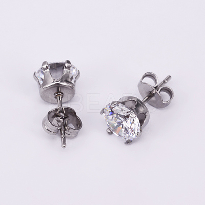 304 Stainless Steel Cubic Zirconia Stud Earrings EJEW-O070-03P-1