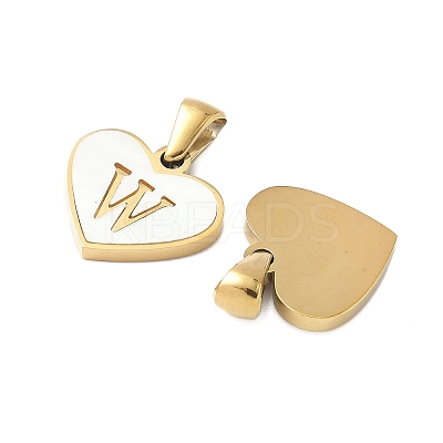 304 Stainless Steel Pave Natural White Shell Heart with Initial Slice Pendants STAS-R168-25G-W-1