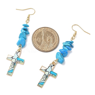 5 Pairs Natural & Synthetic Mixed Stone Cross Dangle Earrings EJEW-JE06603-1