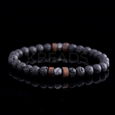 Natural Lava Rock Round Beads Stretch Stretch for Men Women AE5007-1