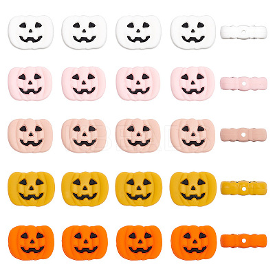 20Pcs 5 Colors Pumpkin Jack-O'-Lantern Halloween Food Grade Eco-Friendly Silicone Beads SIL-AR0001-10-1