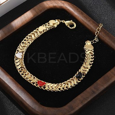 Brass Enamel Heart Links Bracelets for Women BJEW-B125-07G-1