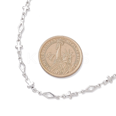 304 Stainless Steel Cross Rhombus Link Chain Necklaces NJEW-JN05651-1