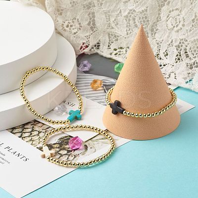 Cross Synthetic Turquoise(Dyed) Beads Stretch Bracelets Set for Girl Women BJEW-JB06863-1