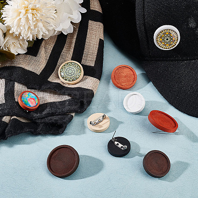 14Pcs 14 Styles Dyed Wood Brooch Cabochon Settings FIND-OC0003-20-1