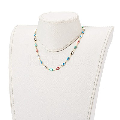 Brass Enamel Evil Eye Link Chain Necklaces NJEW-JN03370-1