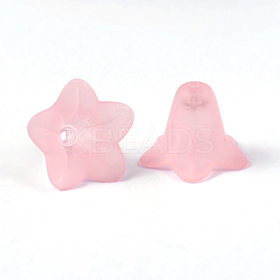 Pink Frosted Transparent Acrylic Flower Beads X-PLF018-02-1