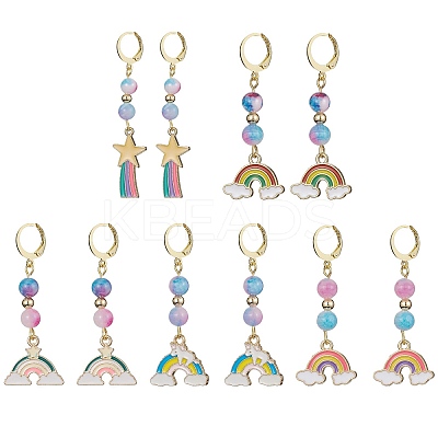 Rainbow Natural White Jade(Dyed) Hoop Earrings EJEW-JE05352-1