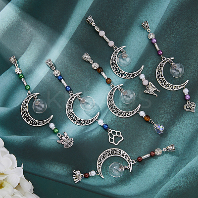 6Pcs 6 Style Moon Perfume Bottle Urn Ashes Tibetan Style Alloy Pendant Decorations HJEW-AB00227-1