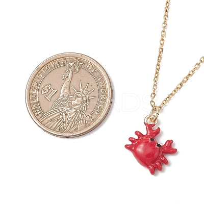 2Pcs 2 Styles Ocean Red Crab & Lobster Alloy Enamel Pendant 304 Stainless Steel Cable Chain Necklaces NJEW-JN05884-1