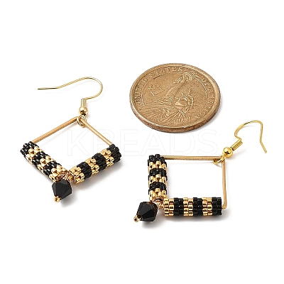 Glass Seed Braided Rhombus Dangle Earrings EJEW-MZ00082-1