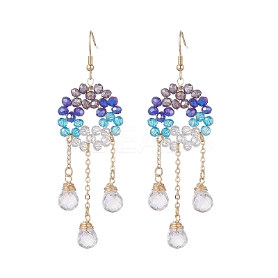 Glass Beaded Ring with Teardrop Dangle Earrings EJEW-JE05263-1
