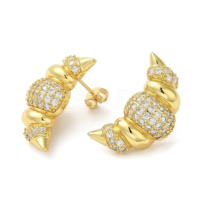 Croissant Rack Plating Brass Micro Pave Cubic Zirconia Stud Earrings for Women EJEW-O001-05G-1