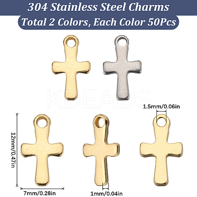 100Pcs 2 Colors Cross 304 Stainless Steel Charms STAS-SC0007-53-1