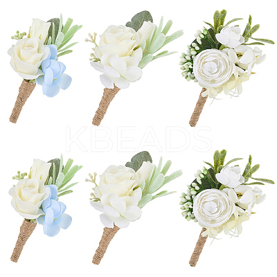 6Pcs 3 Styles Silk Cloth Flower Boutonniere Brooch AJEW-CP0006-34-1