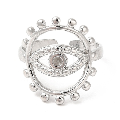 Tarnish Resistant 201 Stainless Steel Open Cuff Ring Rhinestone Settings RJEW-E063-40P-1