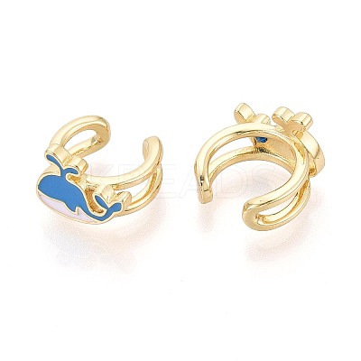 Whale Brass Enamel Cuff Earrings EJEW-T049-05G-1