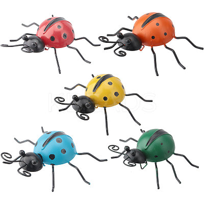 5Pcs 5 Styles Iron Ladybug Wall Decoration DJEW-GL0001-04-1