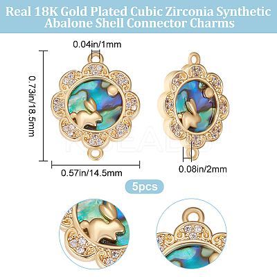 5Pcs Brass Micro Pave Clear Cubic Zirconia Connector Charms KK-BBC0009-23-1