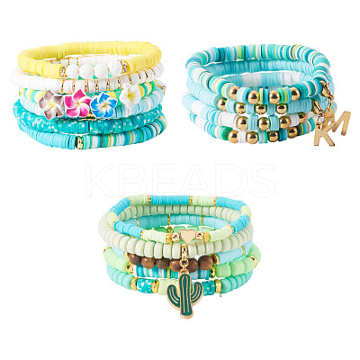 15Pcs Polymer Clay Heishi Beads Stretch Bracelets Sets BJEW-TA00679-1