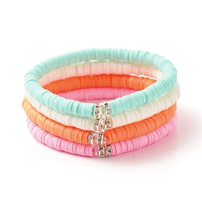 4Pcs 4 Colors Hanamade Polymer Clay Heishi Surfer Stretch Bracelets Set BJEW-JB07716-1
