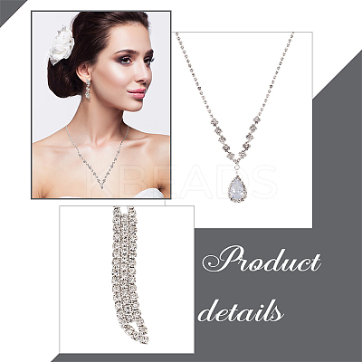 5 Sets 5 Styles Crystal Rhinestone Teardrop Dangle Stud Earrings & Pendant Lariat Necklace SJEW-AN0001-42-1