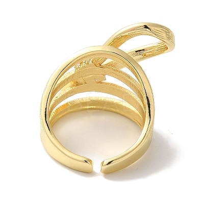 Bowknot Brass Micro Pave Clear Cubic Zirconia Wide Open Cuff Rings for Women LS-RJEW-C098-29G-1