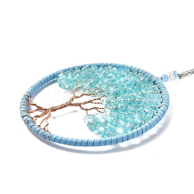 Wire Wrapped Chips Dyed Glass Big Pendant Decorations HJEW-A005-01A-1