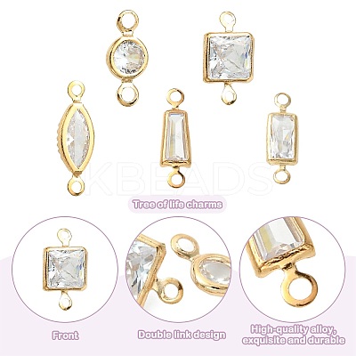 30Pcs 5 Styles Brass Pave Clear Cubic Zirconia Links Connector Charms ZIRC-FS0001-04-1