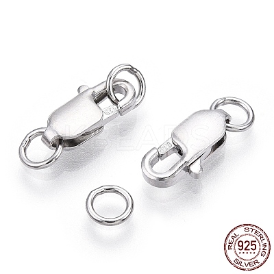 Rhodium Plated 925 Sterling Silver Lobster Claw Clasps STER-T004-84P-1