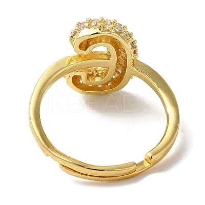 Rack Plating Letter Brass Micro Pave Clear Cubic Zirconia Adjustable Rings for Women KK-S391-03G-C-1