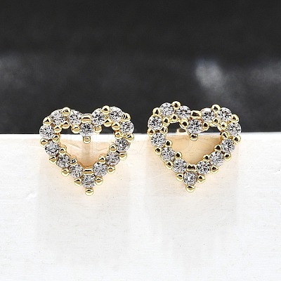 Heart Sparkling Cubic Zirconia Stud Earrings for Girl Women EJEW-H126-18G-1