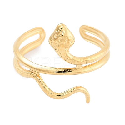 304 Stainless Steel Snake Open Cuff Rings for Women RJEW-K273-09G-1
