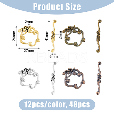 48Pcs 4 Colors Alloy Flower Toggle Clasps FIND-DC0004-35-1
