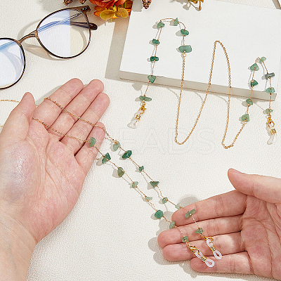 2Pcs Alloy & Natural Gemstone Chips Chains for Eyeglasses HJEW-FH00129-1