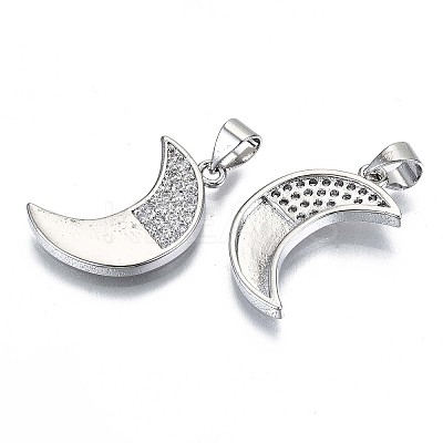 Brass Micro Pave Clear Cubic Zirconia Pendants KK-S061-79P-NR-1