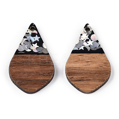 Opaque Resin & Walnut Wood Pendants RESI-N039-60C-1