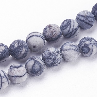 Natural Black Silk Stone/Netstone Beads Strands X-G-F520-57-6mm-1