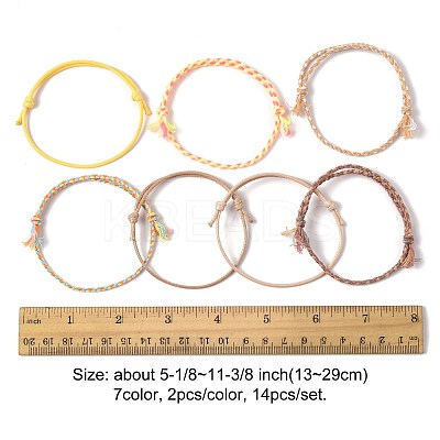14Pcs 7 Colors Cotton Cord Bracelet Set for Men Women BJEW-FS00025-03-1